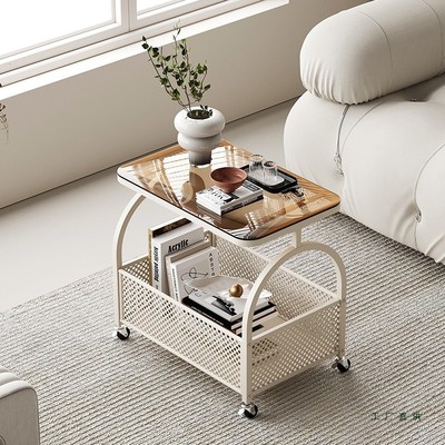 奶油风可移动边几客厅玻璃小推车网红简约小茶几小户型卧室床边桌