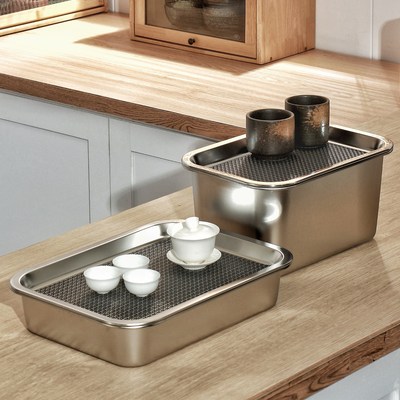 茶盘沥水盘不锈钢家用小型沥储水式茶台功夫茶具干泡托盘双层套装