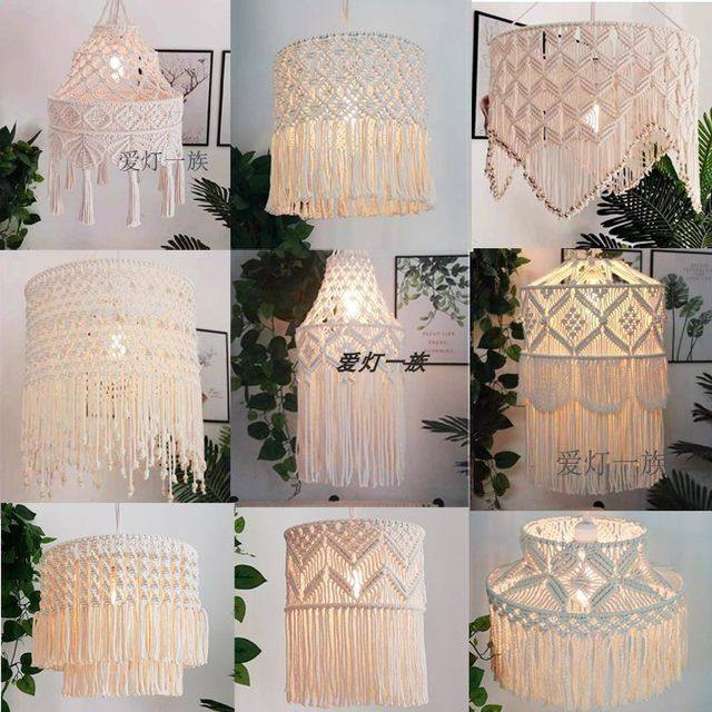 北欧波西米亚风格卧室民宿客栈艺术手工编织棉线棉绳灯罩装饰吊灯