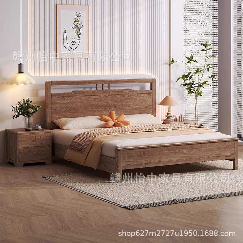 主卧室双人床1.8米气压高箱储物 简约现代红橡木实木床1.5m