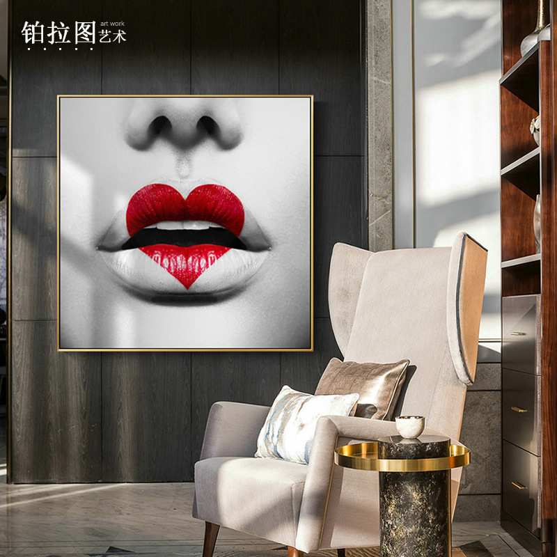 抽象人物客厅装饰画正方形挂画现代个性时尚艺术玄关走廊红唇壁画
