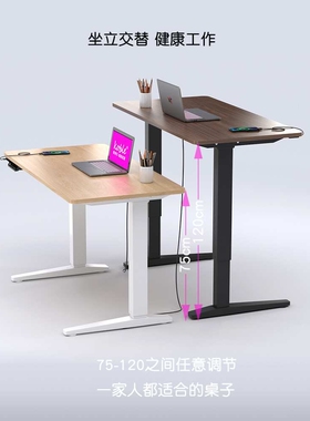 A9L实木电动升降桌白色家用办公电脑桌充电自动学习写字书桌子