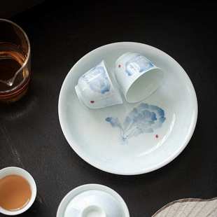 弥言青花纯手绘白菜陶瓷壶承家用茶台手工干泡盘家用养壶茶承中式