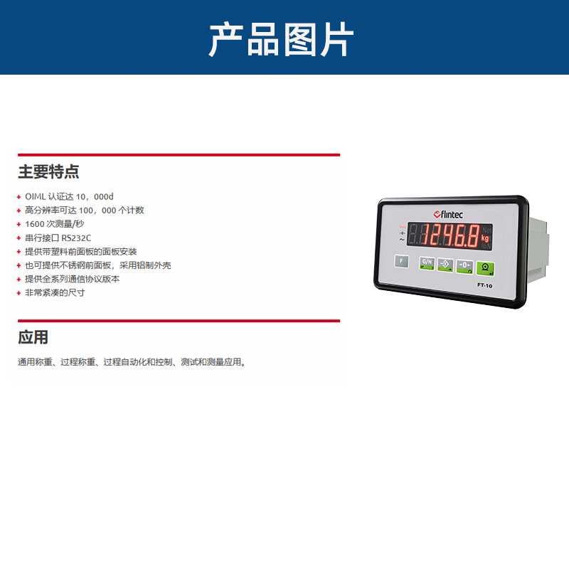 FLINTEC富林泰克称重仪表FT-10重量指示器高分辨率过程称重测量