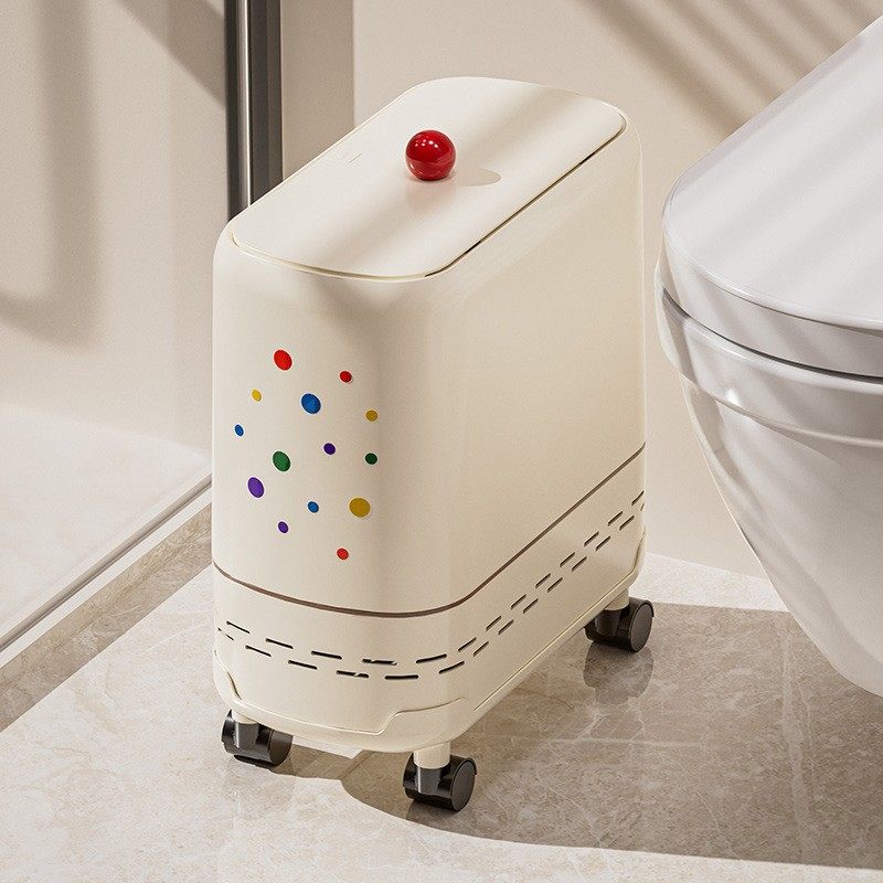 卫生间垃圾桶家用2025新款厕所客厅窄夹缝带盖高颜值可移动带轮子