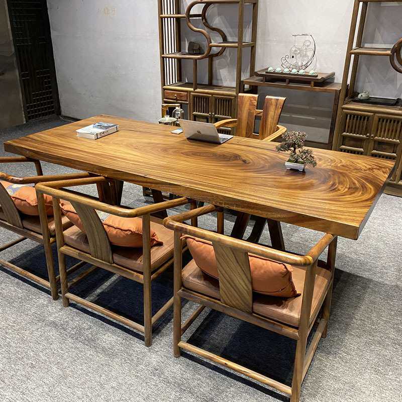 胡桃木办公桌实木大板整块原木茶桌餐桌书桌原木画案新中式老板桌