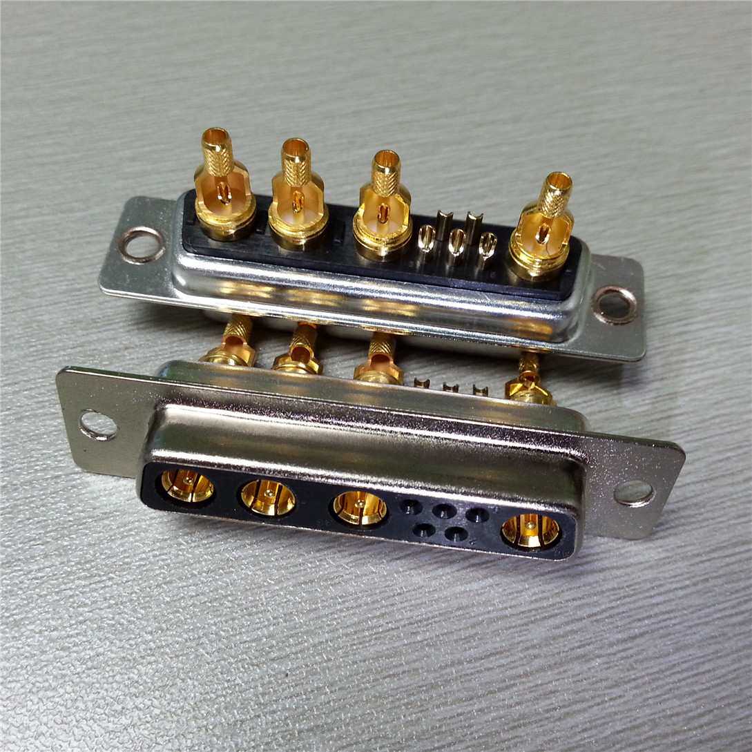 D-SUB(9W4)射频连接器母头 端子镀全金 DB型射频同轴9W4母座插头