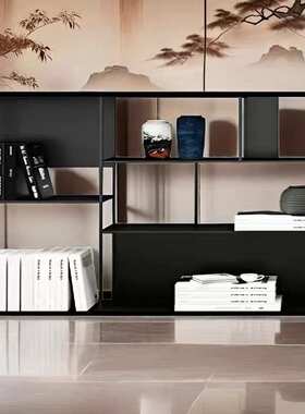 铁艺书架置物架落地层架格子储物柜家用客厅玄关收纳架组合矮书柜