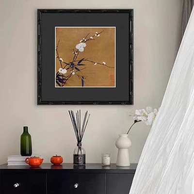法式中古风装饰画餐厅卧室双联花鸟正方形黑色装饰画《梅竹图》
