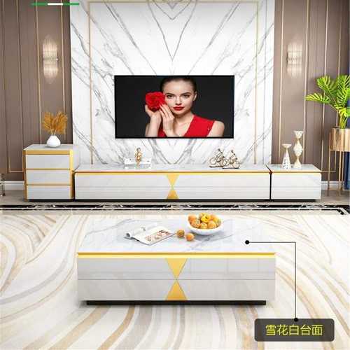 轻奢现代简约亮光岩板电视柜客厅小户型2021年新款设计师整装地柜