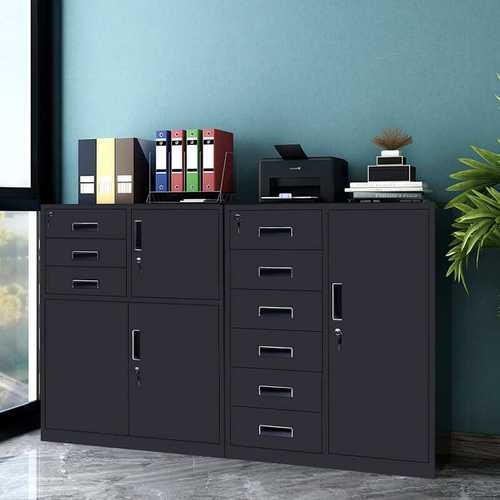 办公文件柜矮柜铁皮柜储物柜抽屉式带锁落地柜收纳资料玻璃门柜子