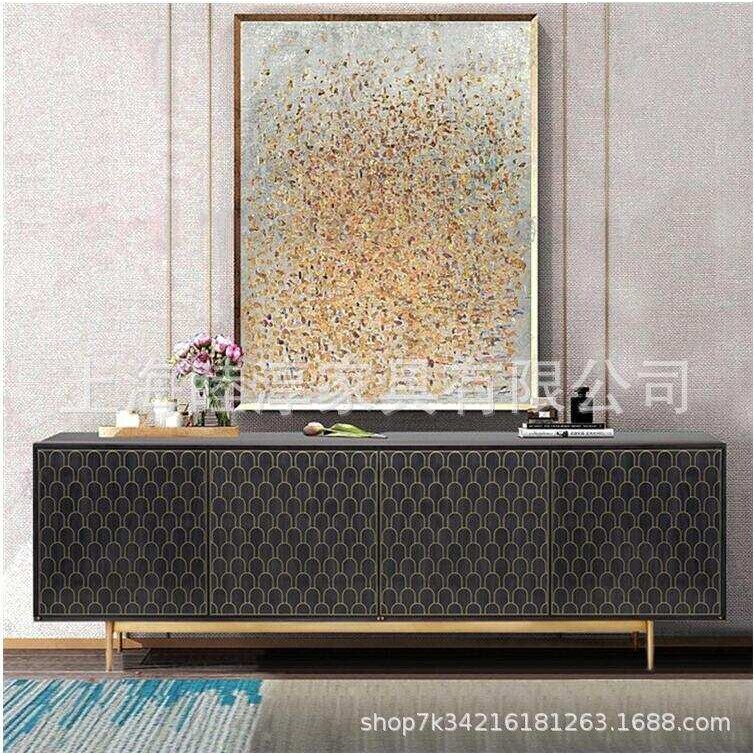 轻奢风简约现代实木高电视柜金属不锈钢孔雀蓝绿储物装饰柜玄关柜