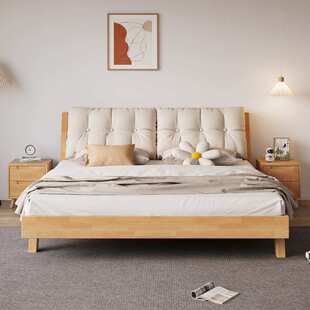 北欧实木床1米8主卧双人床小户型1米5单人床奶油风实木床无床头床