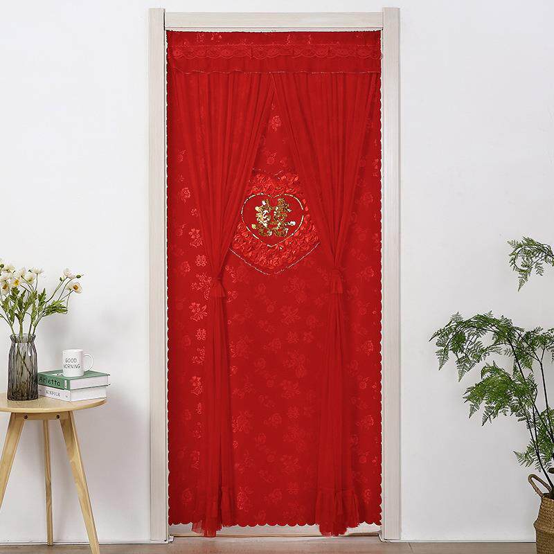 婚庆用品结婚喜字婚房喜庆大红门帘防蚊纱帘蕾丝帘隔断帘家用长款