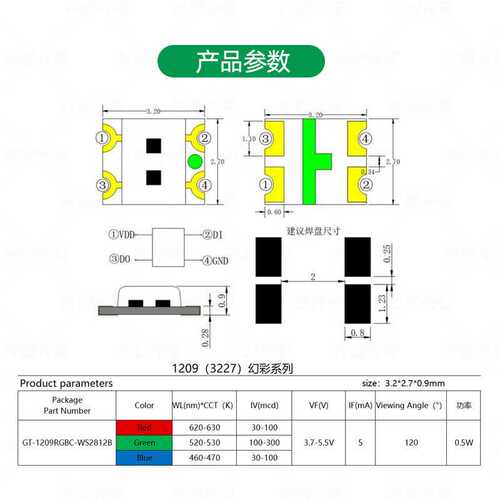 1209雾状幻彩内置IC可编程WS2812B七彩3227跑马幻彩发光LED灯珠