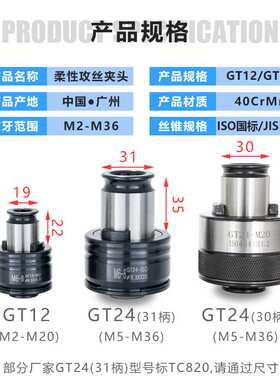 GT24-31TC820柔性攻丝机夹头扭力过载保护电动攻丝机快换丝锥夹套