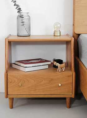 LESS床头柜 北欧简约实木床头柜 樱桃木黑胡桃小户型现代边柜