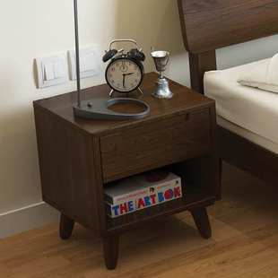 北欧简约实木床头储物柜 免安装橡胶木原木色床边柜收纳小柜子