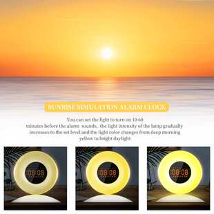 LED双闹钟日出自然唤醒灯 多功能模拟日落伴睡床头幻彩氛围小夜灯