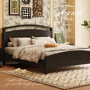 米尔斯美式床高端主卧大床气压高箱储物床黑色家用1米5的床实木床