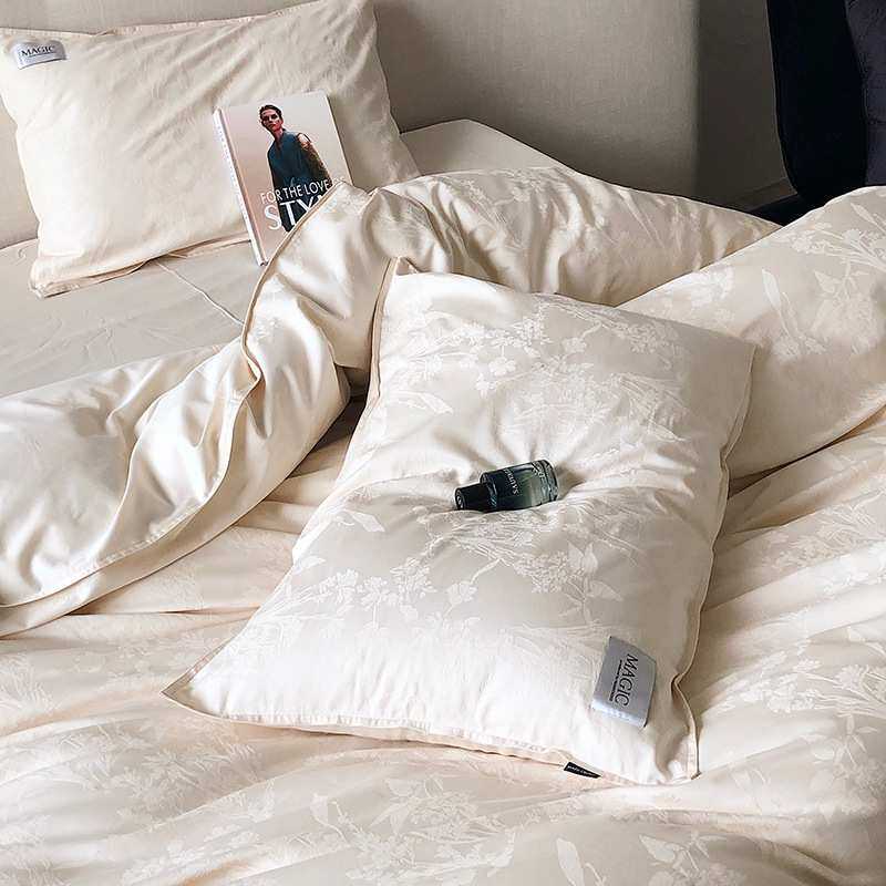 100支绵柔水洗棉复古雅致床上四件套四季款全棉暗纹提花被套床单