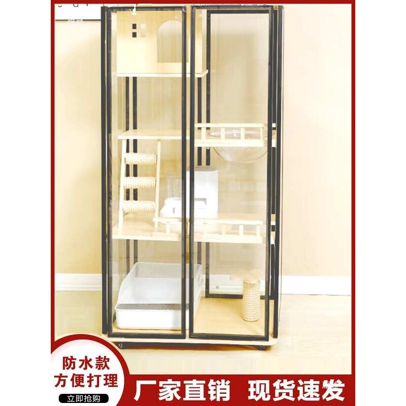 高透明实木猫笼子豪华猫别墅室内全景观猫窝大空间双三层猫柜