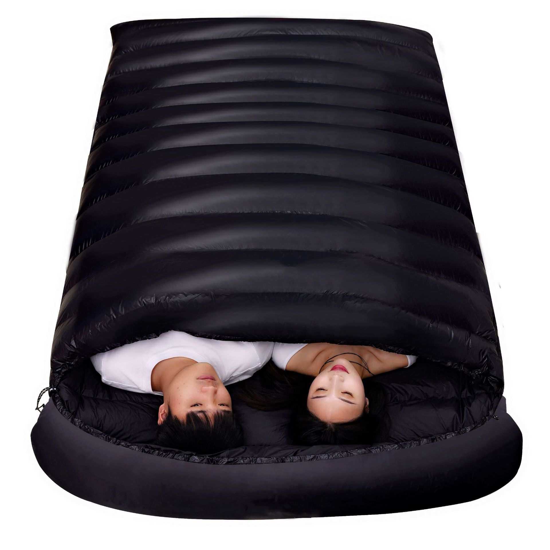 新款双人户外情侣加大羽绒睡袋成人户外露营旅行隔脏保暖防寒便携