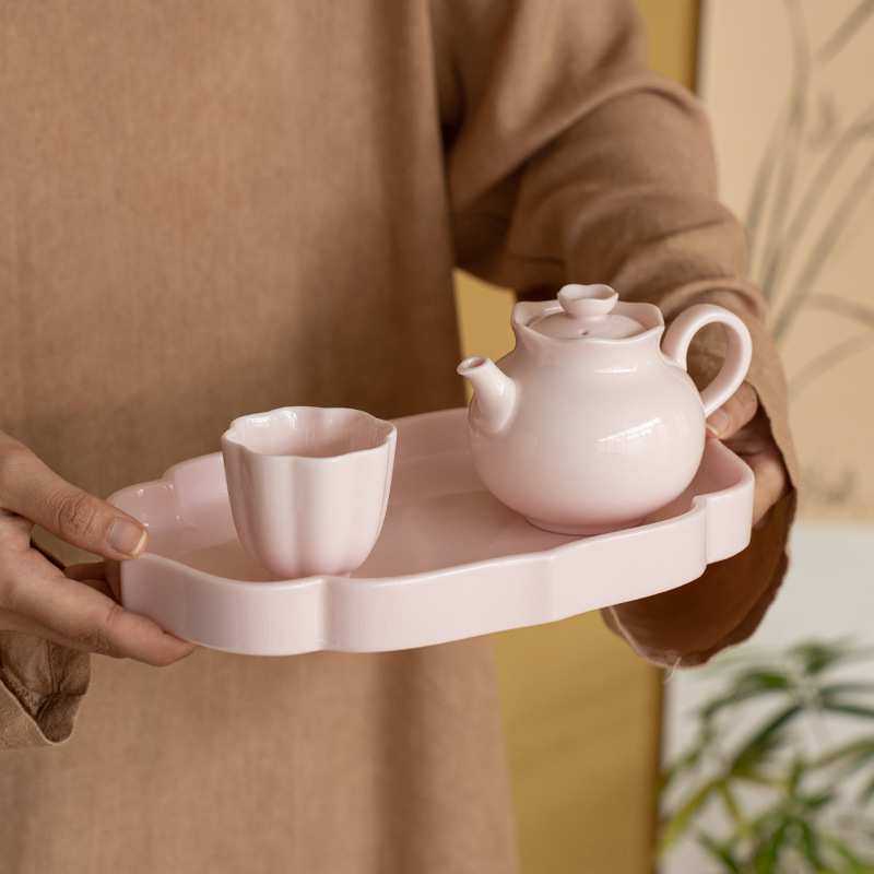 玉泥壶承 樱粉海棠干泡盘女士茶盘小茶台家用茶具陶瓷干泡台,3C数码配件,USB灯,淘宝优惠券,粉丝福利购,淘宝优惠卷