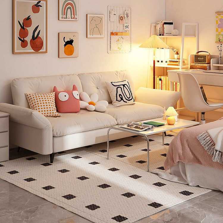 现代简约小户型沙发出租屋两用米白时尚北欧简约猫抓皮公寓布沙发