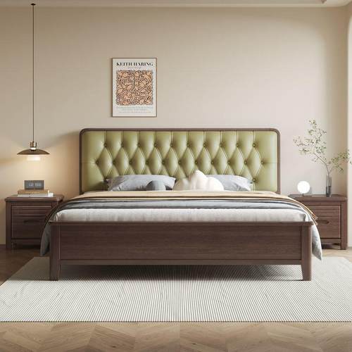 北欧全实木现代简约床胡桃木1.8米双人轻奢软靠床1.5米主卧房婚床