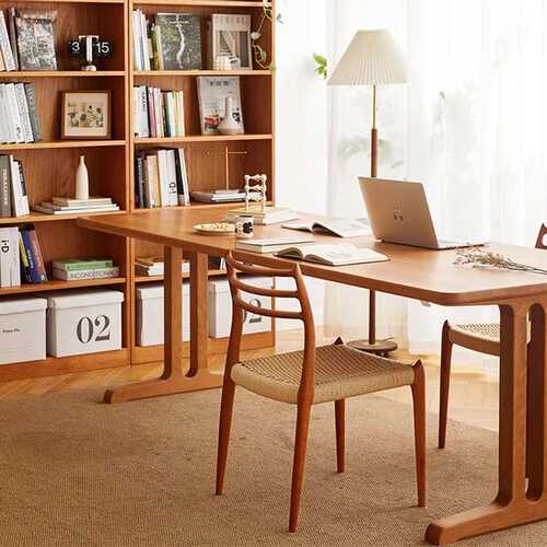 北欧樱桃木书桌家用客厅工作台休闲桌小户型书房单人电脑桌椅组合