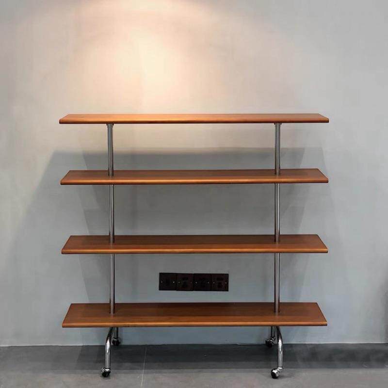 中古设计师收纳架复古多层置物架落地架带轮小推车实木书架