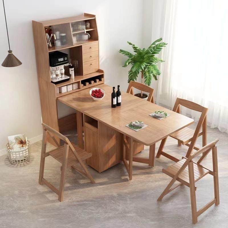 餐桌餐边柜一桌四椅组合一体多功能可折叠伸缩家用小户型实木桌子