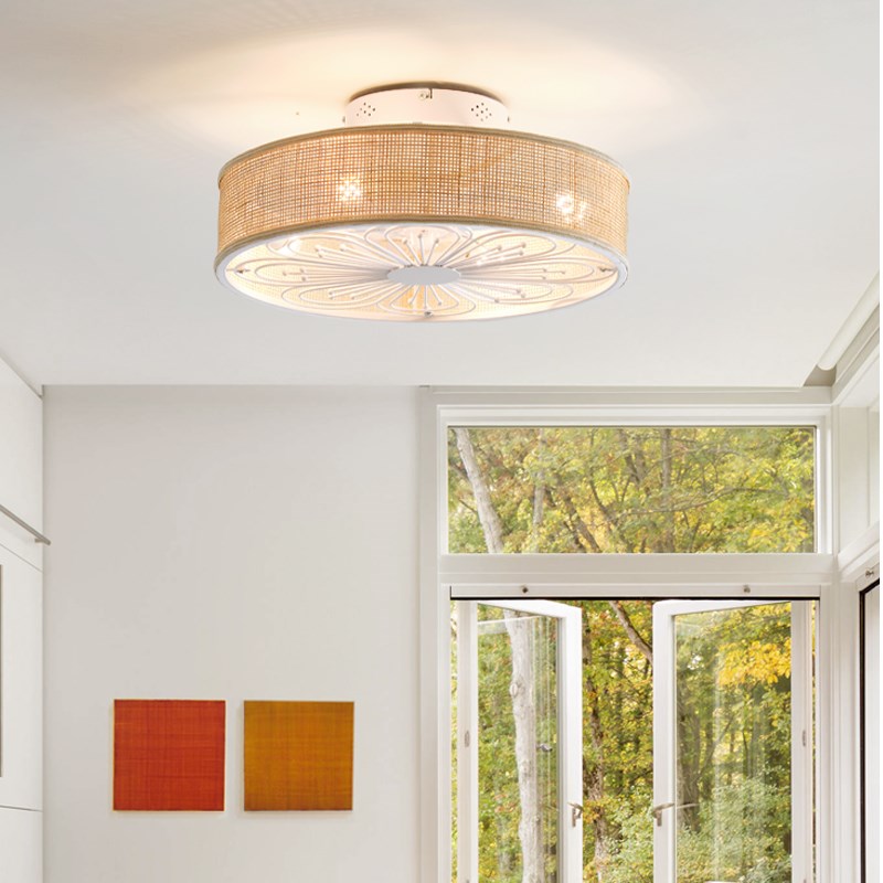 日式风扇灯侘寂风卧室书房吸顶灯电扇灯主卧吊扇灯变频藤编吸顶灯