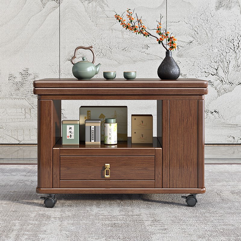 简约现代实木移动角几边几胡桃木小户型茶几沙发多功能储物折叠桌