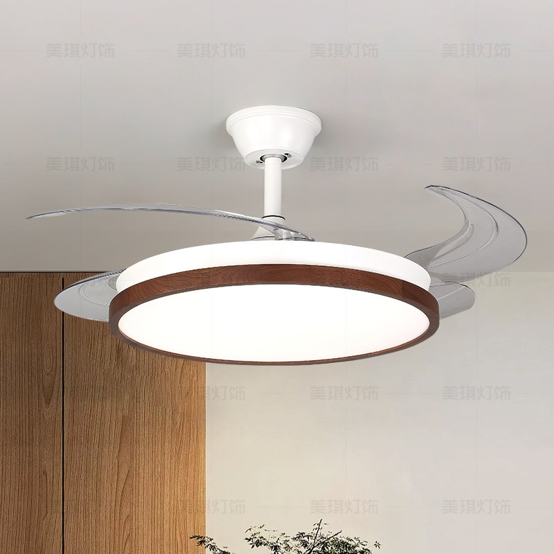 风扇吊灯胡桃木餐厅吊灯现代隐形LED中式客厅吊灯实木家用吊扇灯