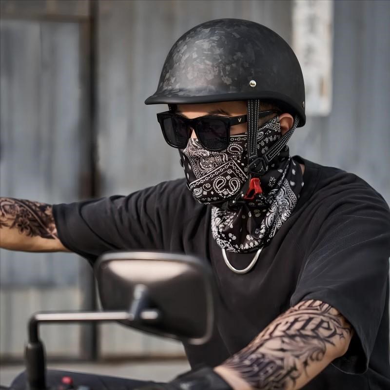 新国标碳纤维头盔男摩托车半盔超轻玻璃钢复古巡航骑行瓢盔安全