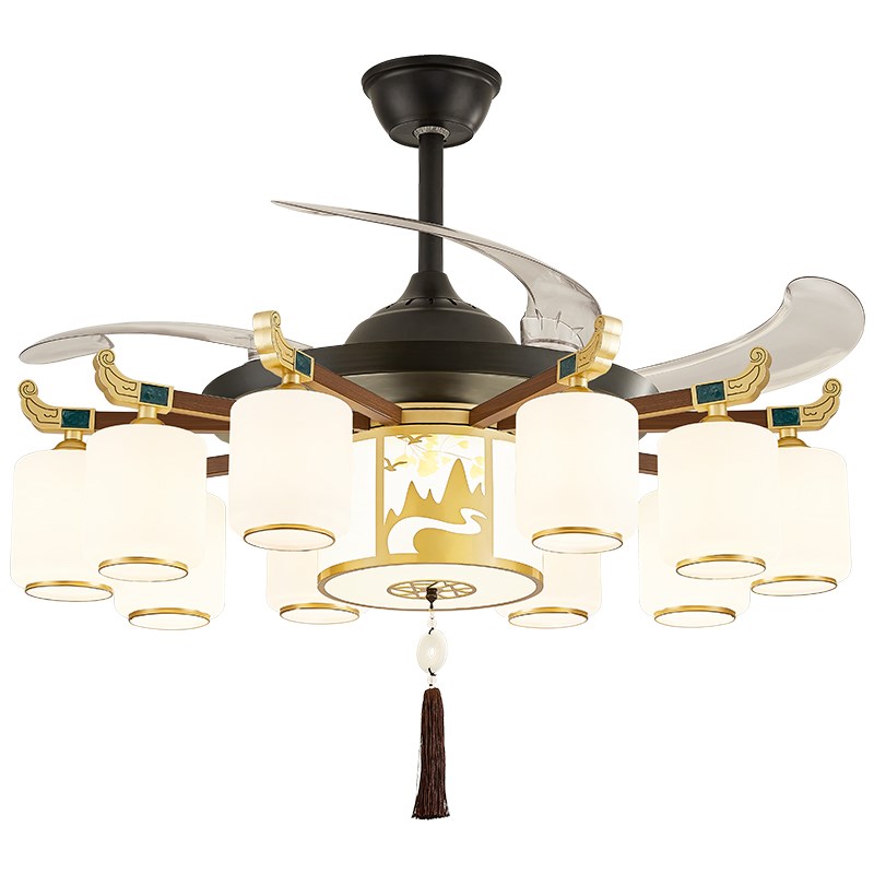 新中式客厅隐形风扇吊灯别墅卧室餐厅一体吊扇灯家用大气新款吊灯