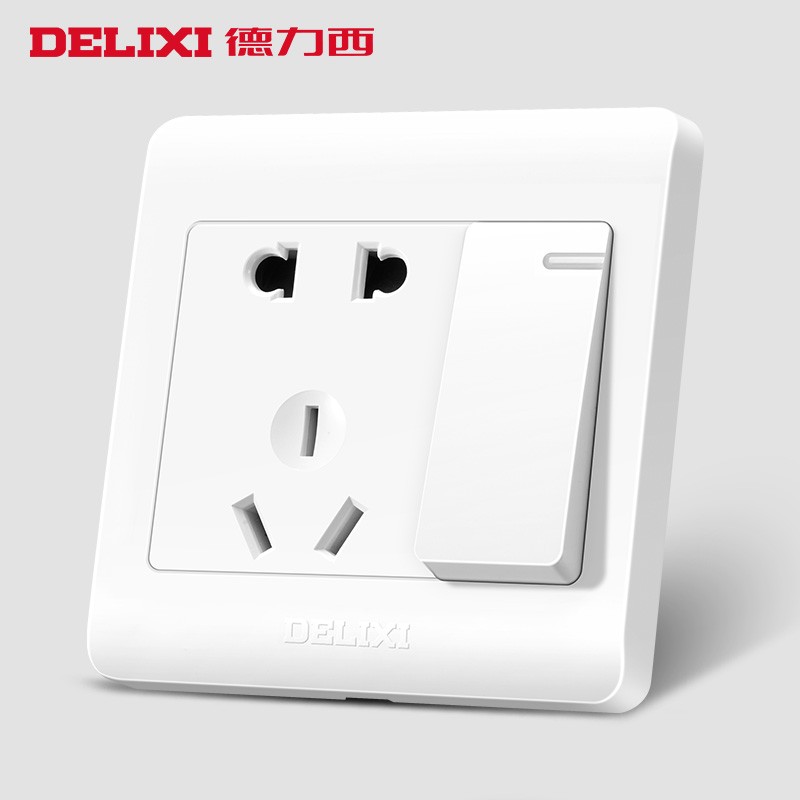 德力西五孔插座带开关86型暗装1一开5五孔一位双控单开二三插电源