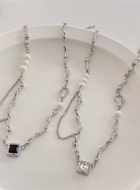 天然淡水珍珠拼接项链女 甜酷辣妹风高级设计感小众个性锁骨链 夏