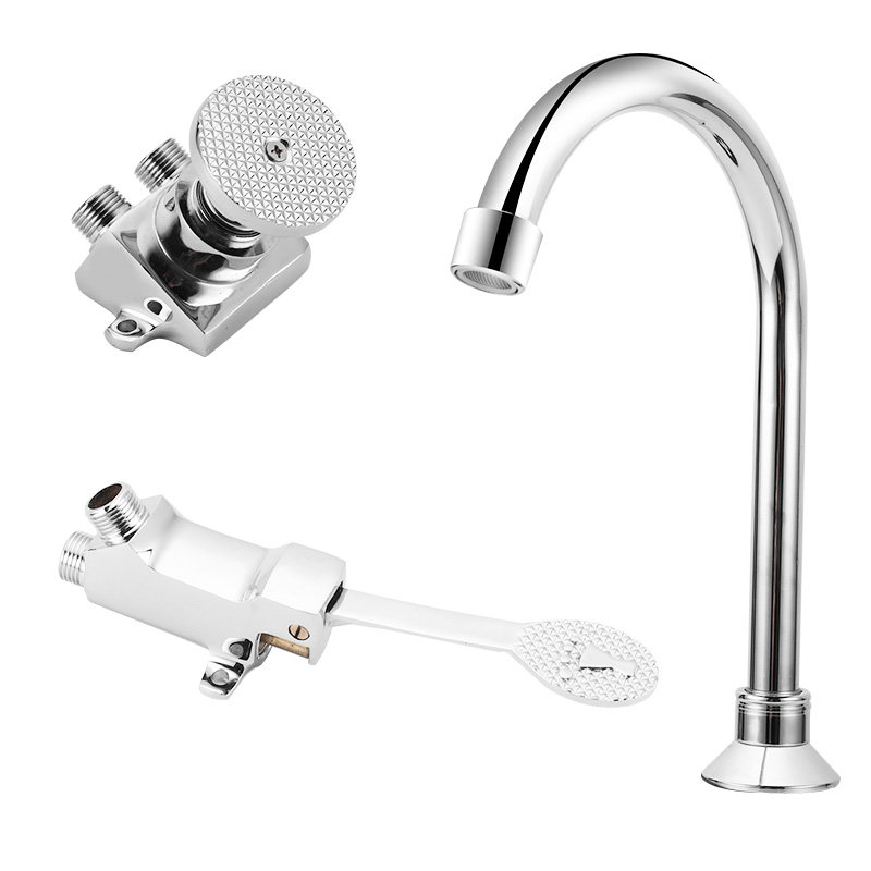 全铜脚踏式水龙头医院实验室食品工厂洗手盆脚踩龙头开关面盆单冷