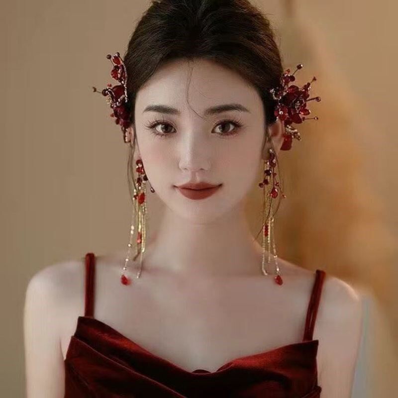 压鬓簪独特发簪简单大气发簪新中式订婚新娘头饰敬酒服红对夹旗袍