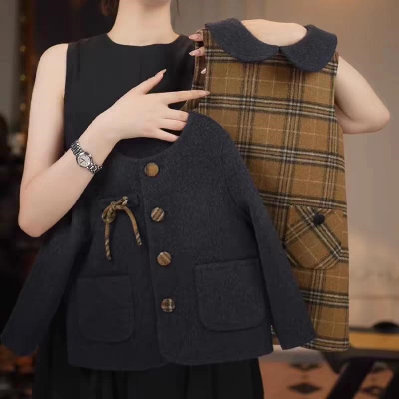 女童秋冬连衣裙2024新款洋气时髦套装大童毛呢子外套背心裙两件套
