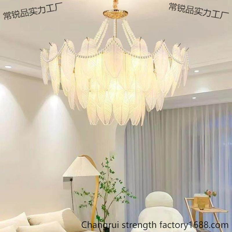 法式奶油风羽毛客厅灯轻奢欧式吊灯新款餐厅卧室灯组合卧室