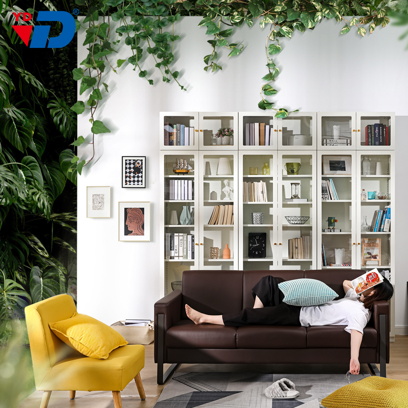 落地书柜北欧风玻璃门整墙书橱置物柜非实木简约现代客厅组合书架