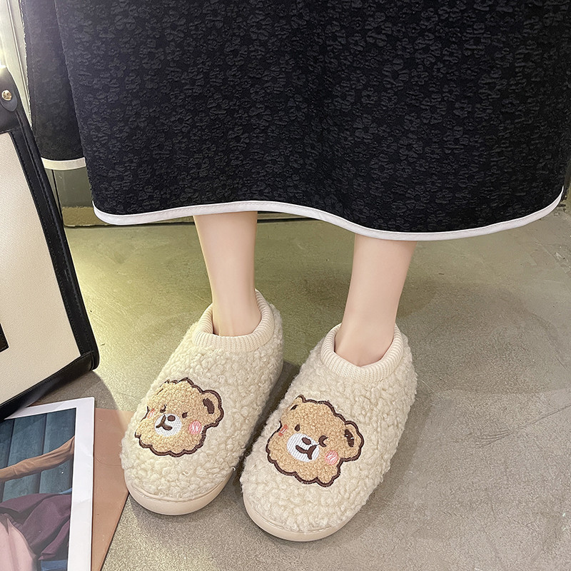 棉拖鞋女冬季防滑可爱小熊室内居家用毛绒情侣包跟棉鞋男2021新款