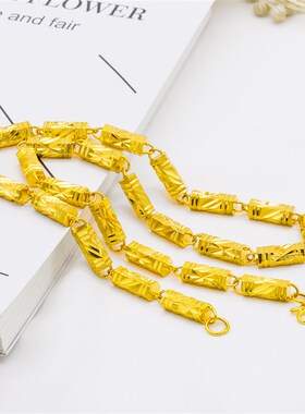 洛新现货男士项链 黄铜电镀饰品 男士个性六角柱项链 竹节项链 男