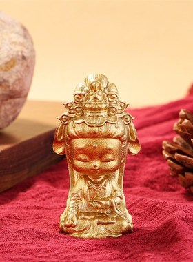 纯黄铜迷你观音办公室装饰汽车小摆件实心观音菩萨手把件厂家