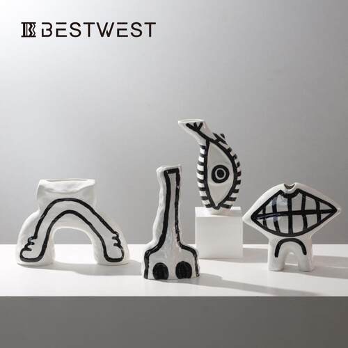 Best west 创意抽象陶瓷花瓶摆件客厅插花瓶样板间装饰品高级感