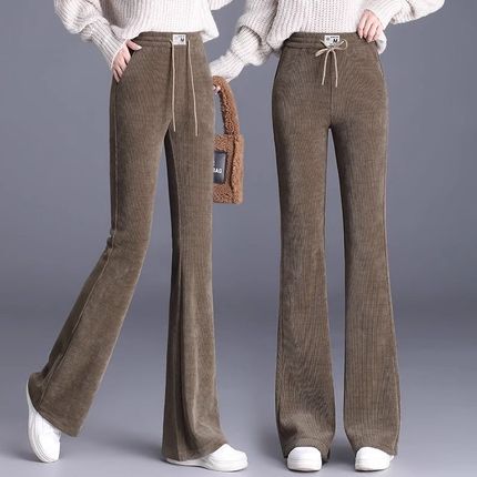 喇叭裤女2023新款秋冬季高腰休闲妈妈洋气大码松紧腰加绒西装裤子
